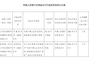 兰州永登新华村镇银行被罚20.33万元：与客户建立业务关系时，未按规定识别客户身份