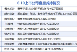 6月10日增减持汇总：暂无增持 乾照光电等9股减持（表）